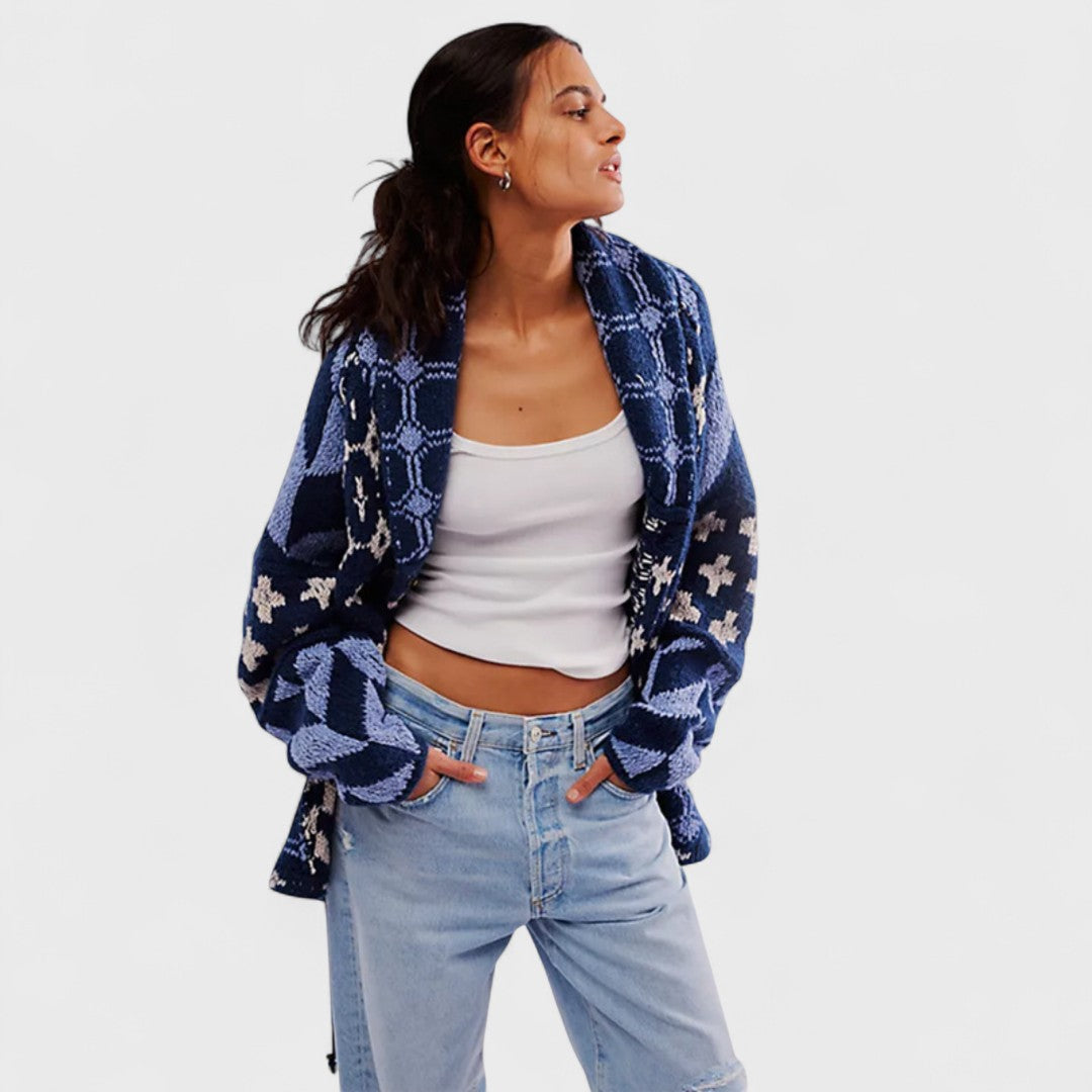 Portia - Cardigan vintage con colletto button down e manica lunga