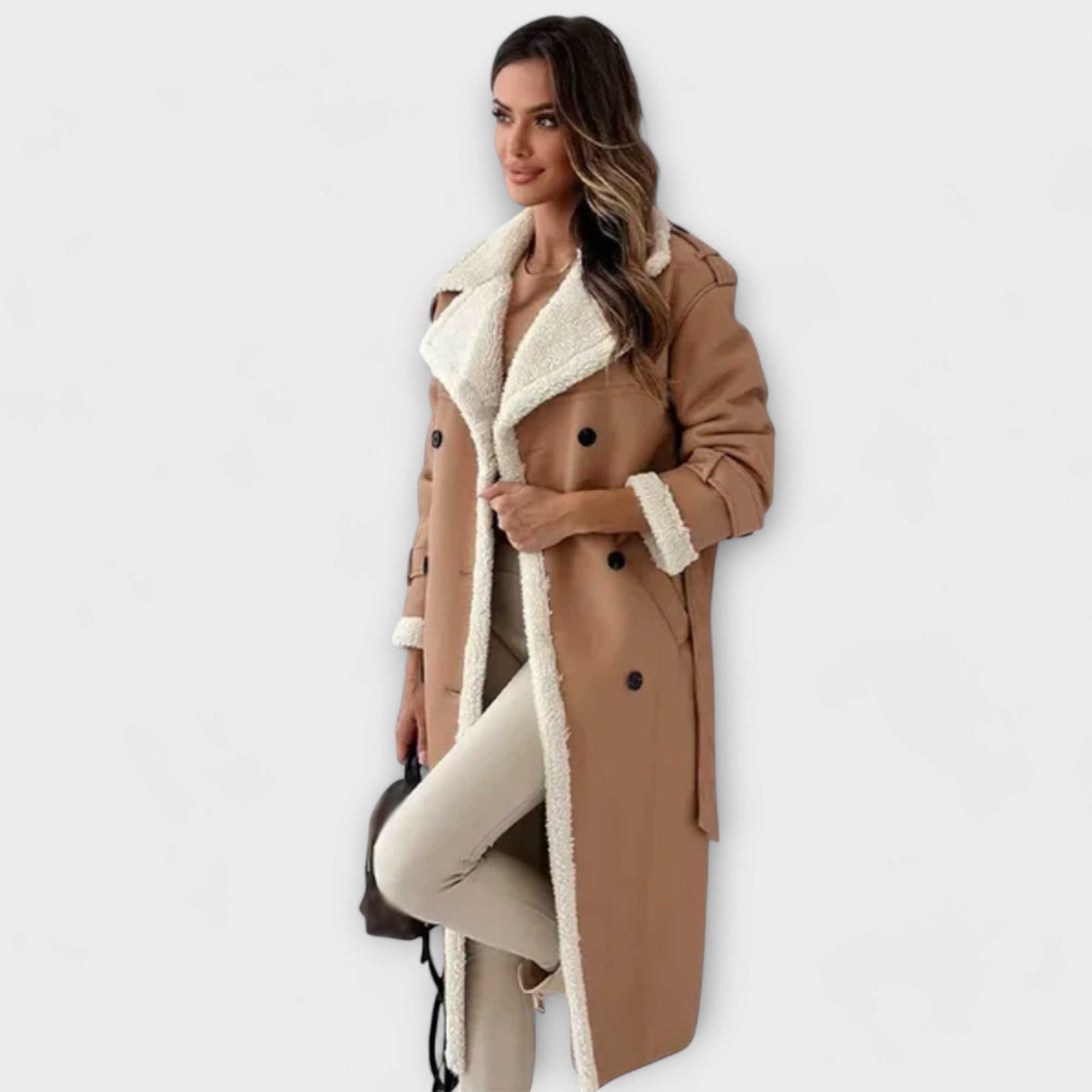 Maria – Giacca Lunga Classica con Fodera in Pile e Collo in Teddy