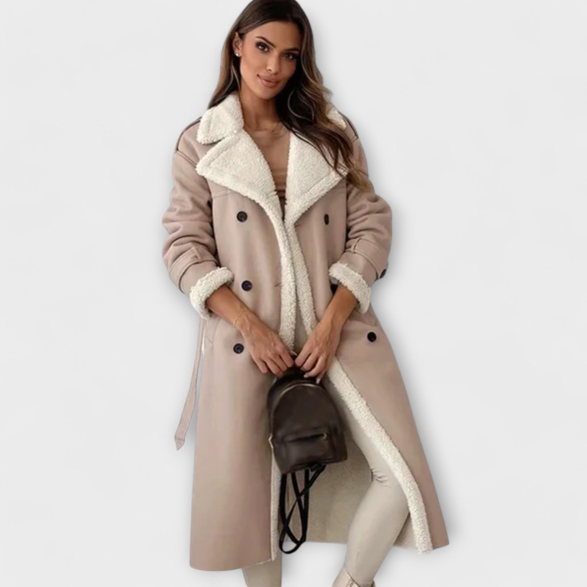 Maria – Giacca Lunga Classica con Fodera in Pile e Collo in Teddy