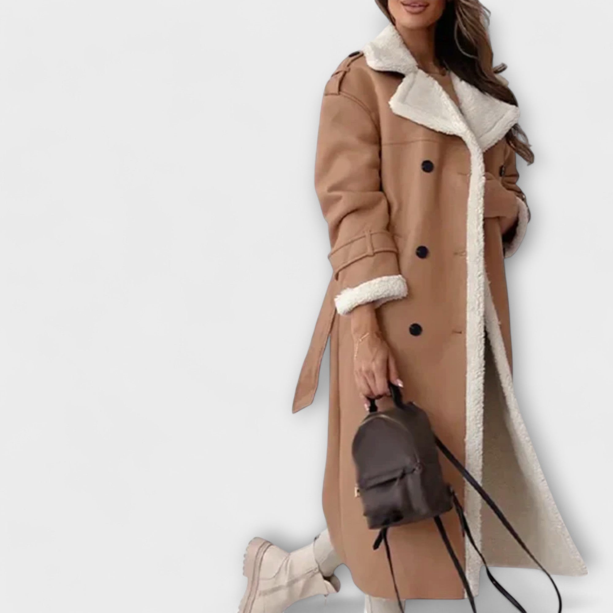 Maria – Giacca Lunga Classica con Fodera in Pile e Collo in Teddy