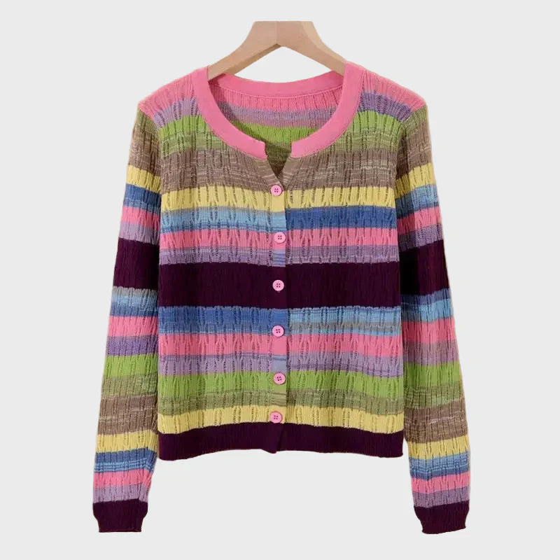 Cardigan in Maglia con Design a Righe Ispirato allo Stile Retrò