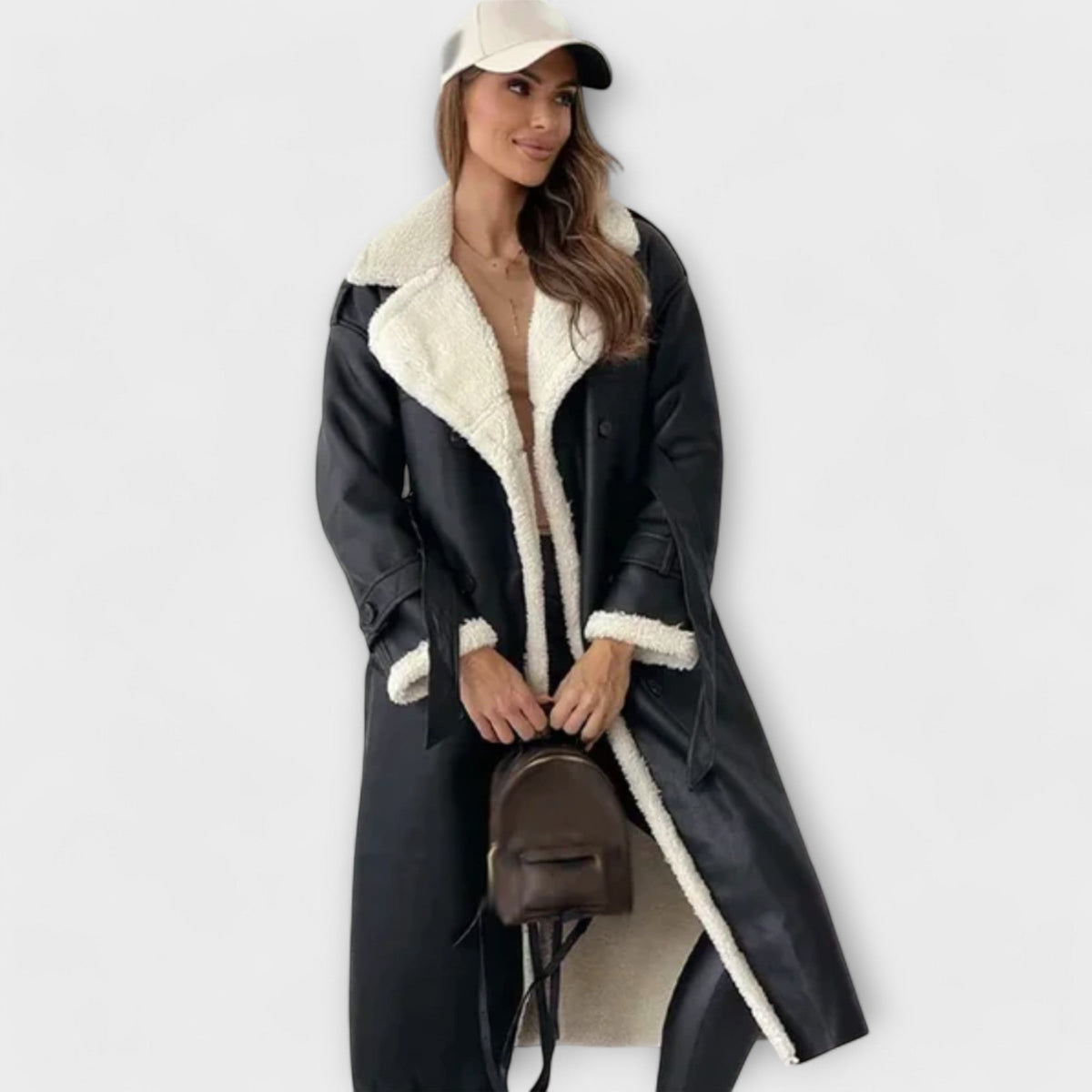 Maria – Giacca Lunga Classica con Fodera in Pile e Collo in Teddy