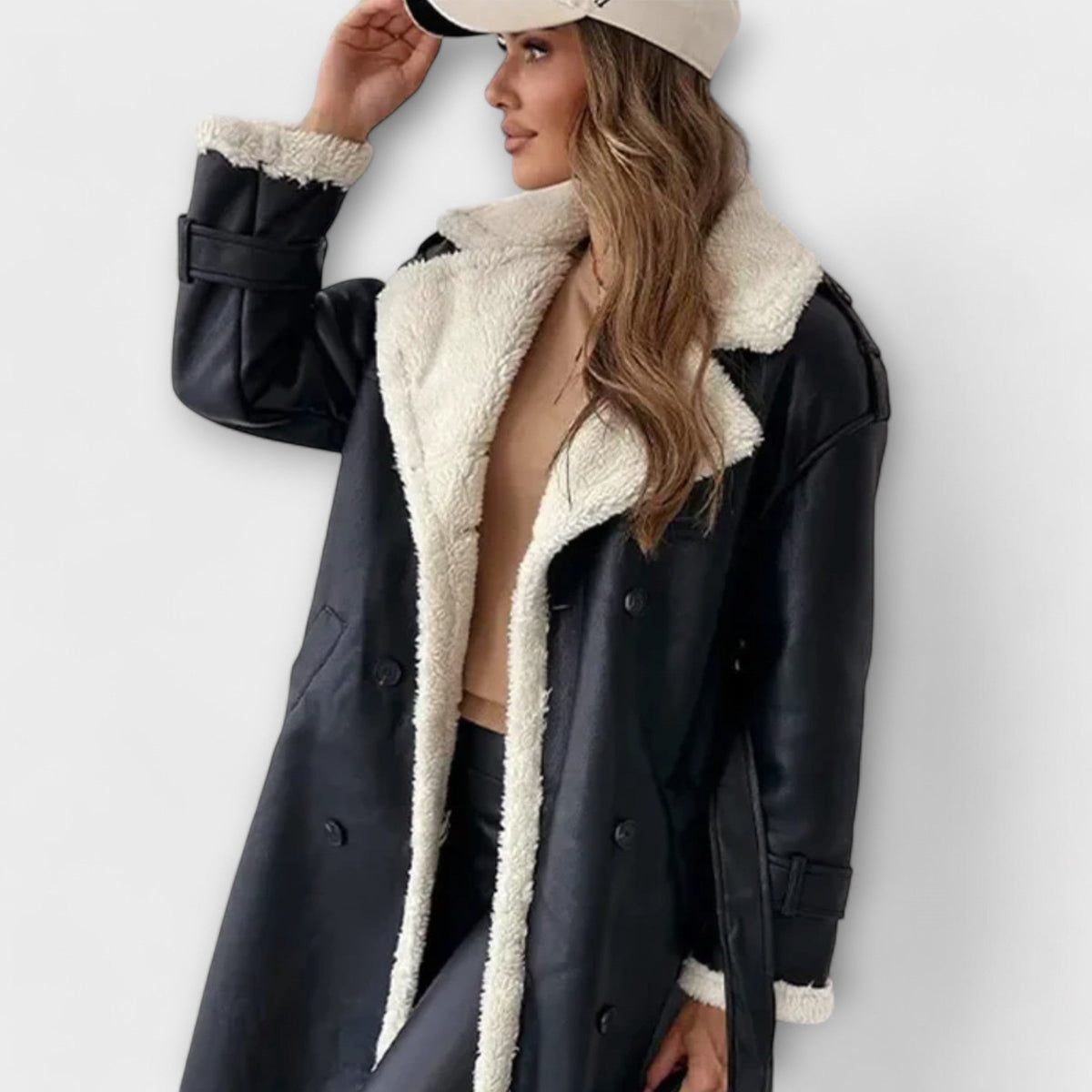 Maria – Giacca Lunga Classica con Fodera in Pile e Collo in Teddy