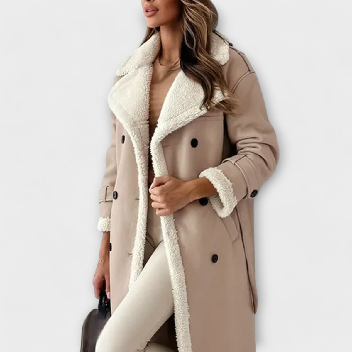 Maria – Giacca Lunga Classica con Fodera in Pile e Collo in Teddy