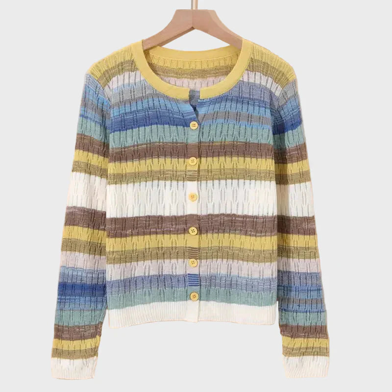 Cardigan in Maglia con Design a Righe Ispirato allo Stile Retrò