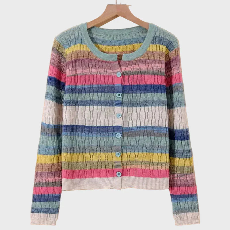 Cardigan in Maglia con Design a Righe Ispirato allo Stile Retrò